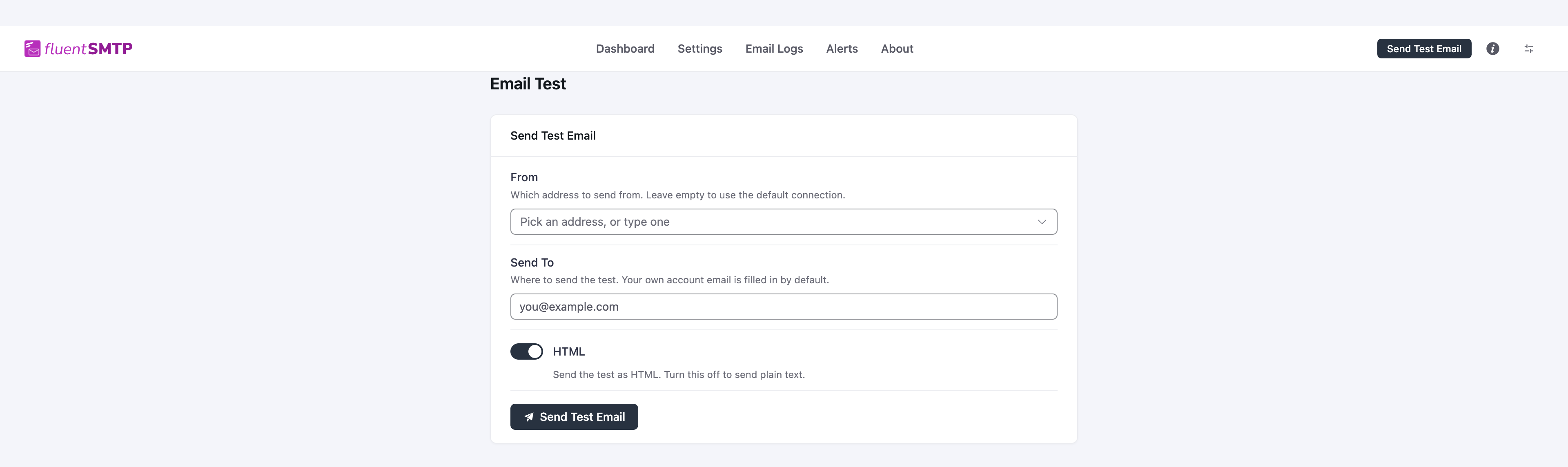 Send Test Email form