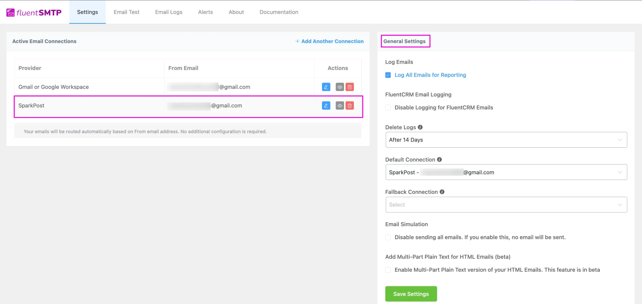 Preview of connected SparkPost