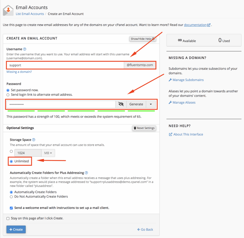 create custom domain email, email settings cpanel
