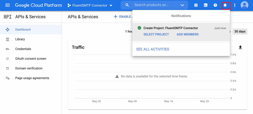 A Notification Shown in Google Cloud Platform with Fluent SMTP