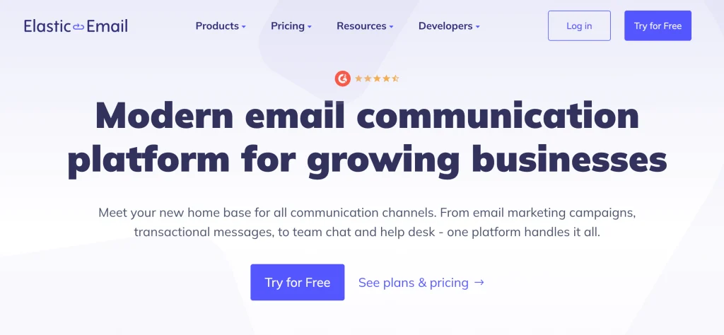 Elastic Email homepage: Modern email communication platform.
