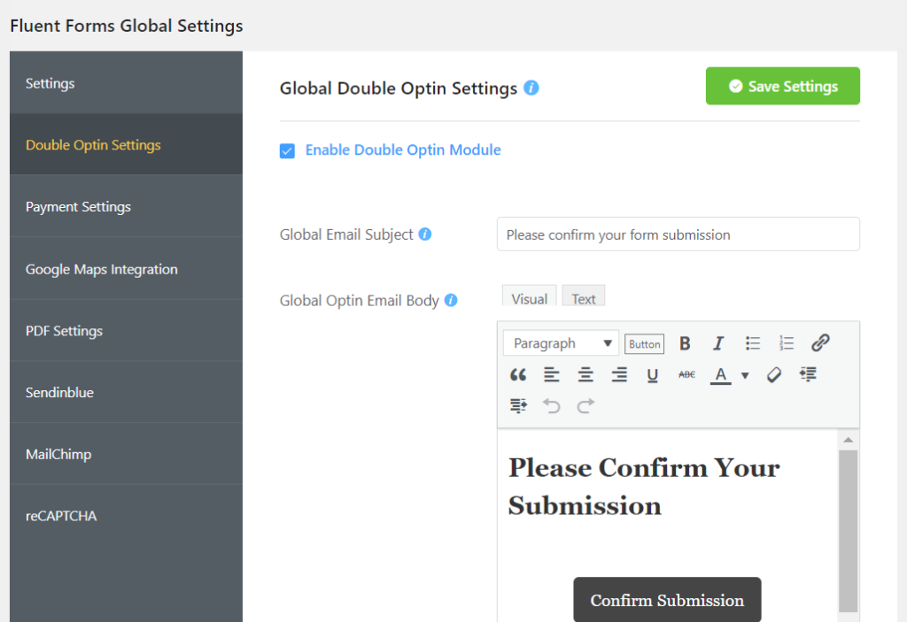setting up double opt-in in fluent forms