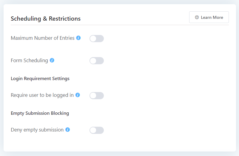 fluent forms scheduling and restriction settings
