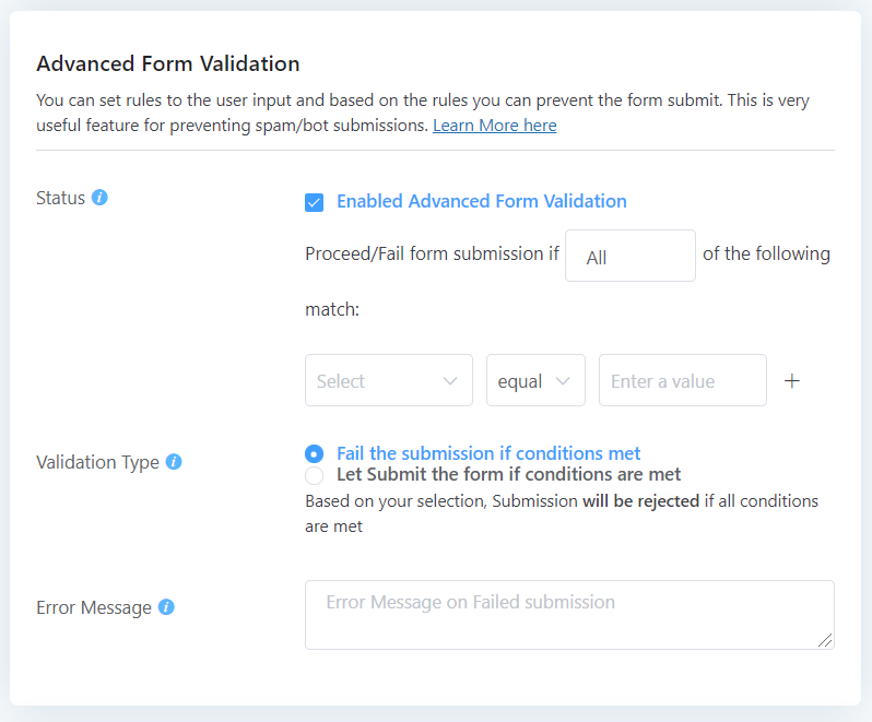 fluent forms advanced form validation