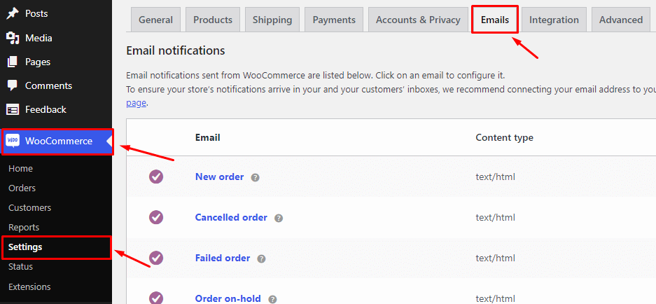 How to set WooCommerce email setting