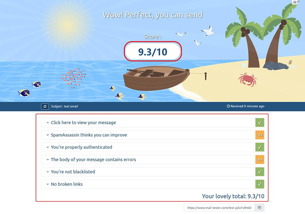 Mail-tester email deliverability score
