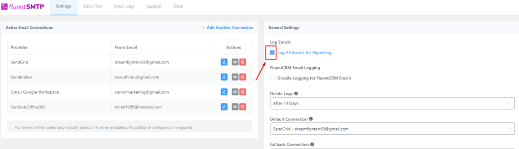 Enabling log all emails for reporting 