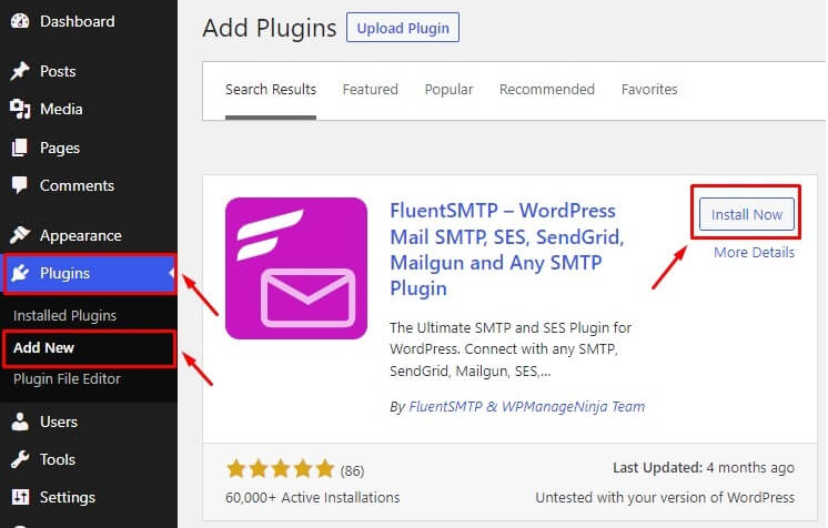 Install FluentSMTP plugin