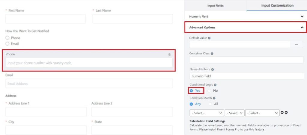 Setting up conditional logic for your phone field