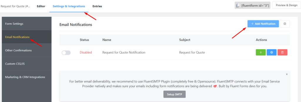 how to edit email notification in fluent forms