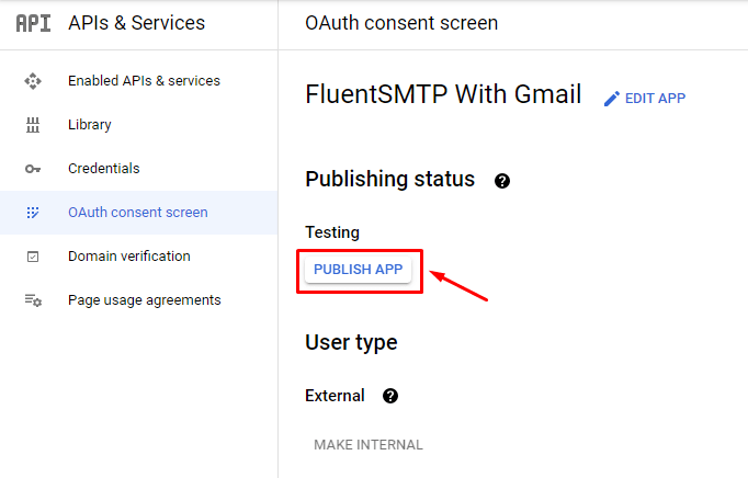 Publish OAuth consent in google cloud console api service