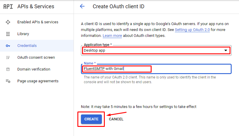 Create OAuth client ID in google cloud console