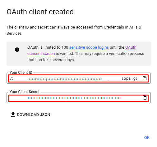 Copy your OAuth client ID and Client secret