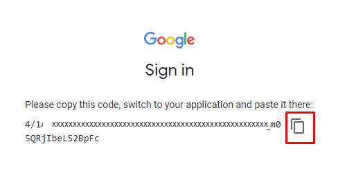 Copy access token given by Google