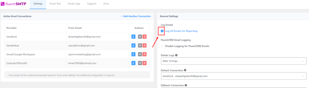 enabling email logging in FluentSMTP