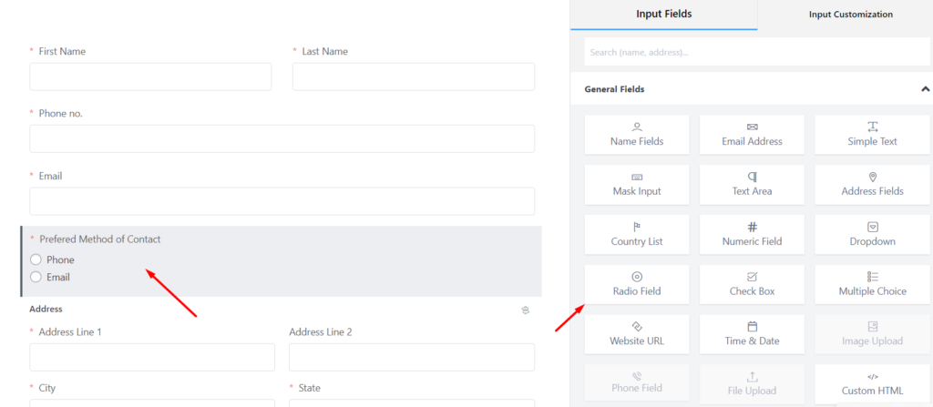 how to add radio field in fluent forms