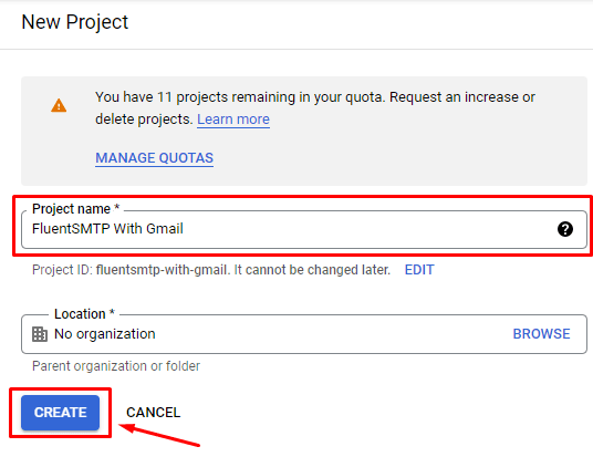 google cloud plaform project name and location