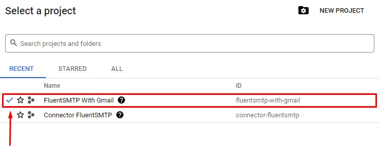 selecting a project in google cloud platform