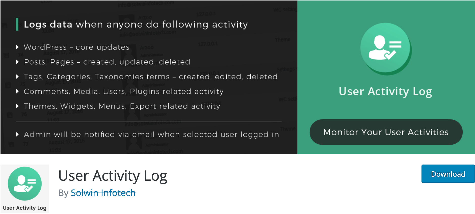 User tracker. Media log activity.