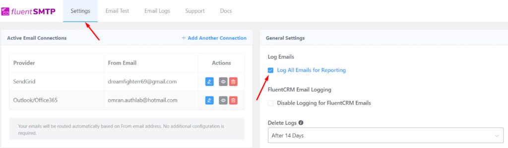 Go to setting, check log all emails for reporting 