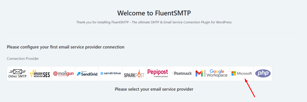 Select Microsoft as your email service provider