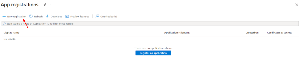 Register for new application in Microsoft Azure