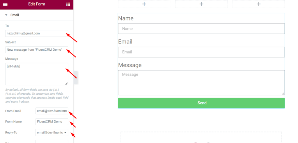Form notification setting for emails