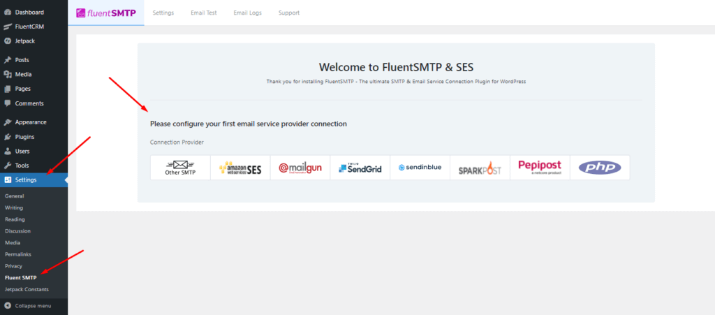 go to fluentSMTP