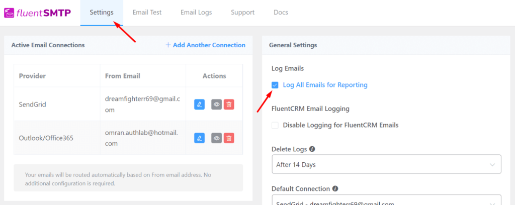 Check email deliverability from fluentSMTP settings