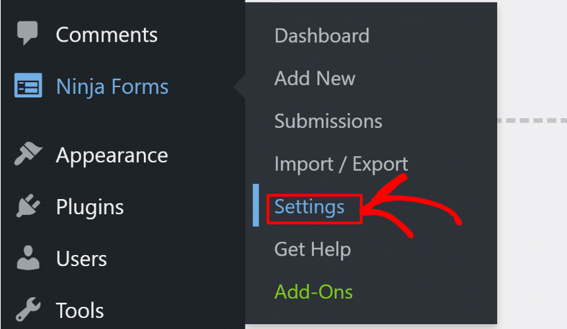 ninja forms settings