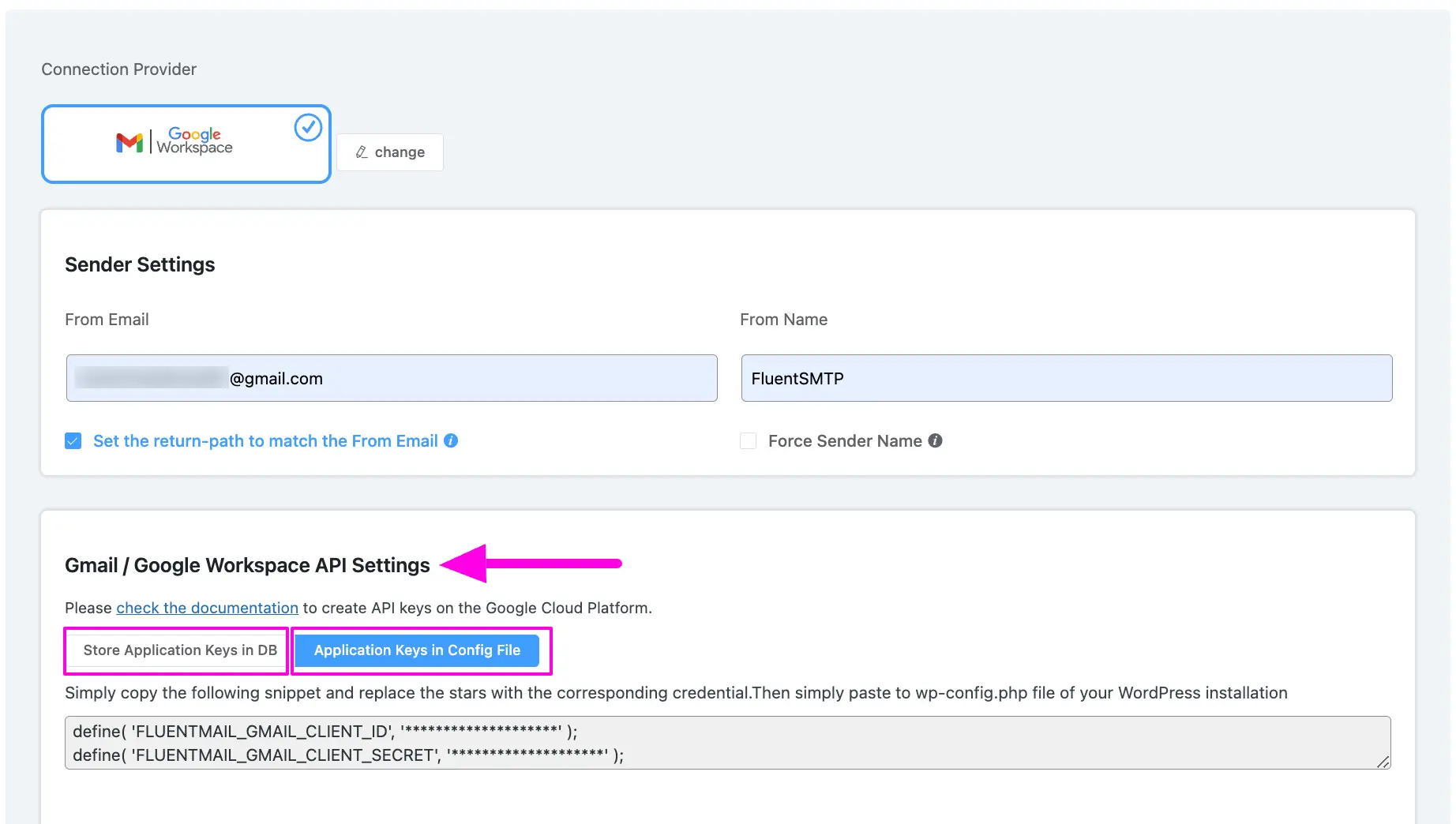 Detail of Gmail/Google Workspace API Settings