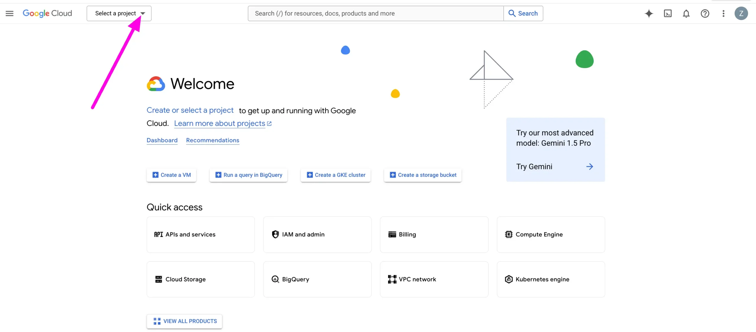 Google Cloud-select project dropdown