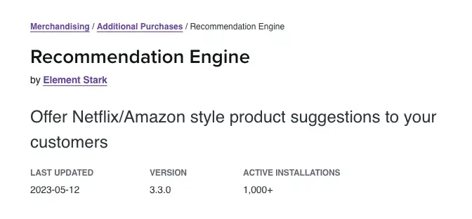 Recommendation Engine by Element Stark