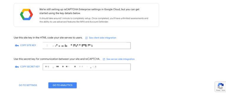 google's api key key for recaptcha