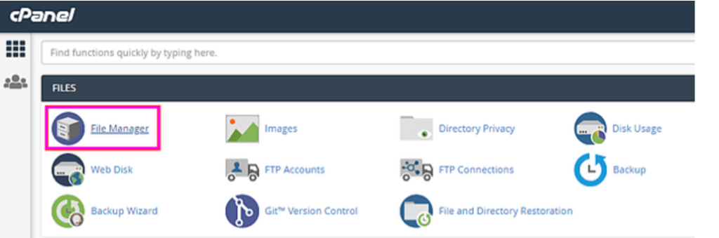 accessing file manager from cpanel