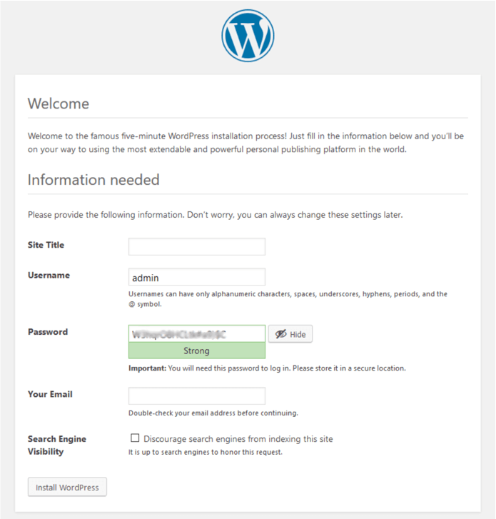 installing fresh wordpress site
