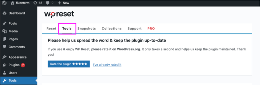 resetting wordpress website with wp reset