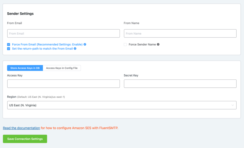 setting up fluentsmtp with amazon ses