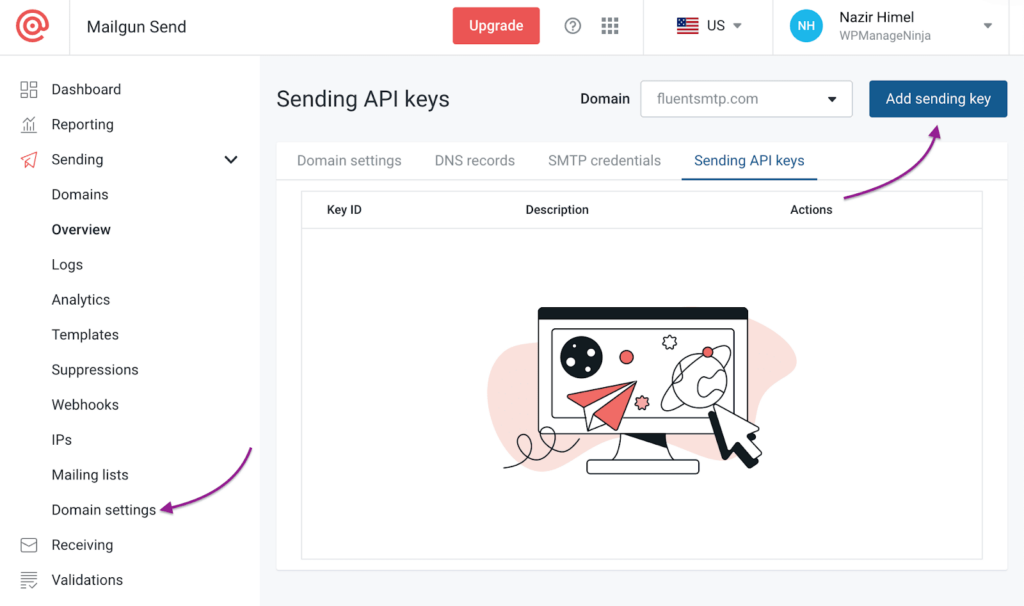 creating an API key in mailgun