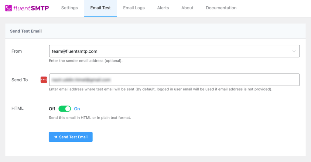 testing wordpress email delivery with fluentsmtp