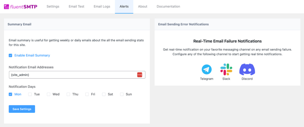 setting up email notifications in fluentsmtp