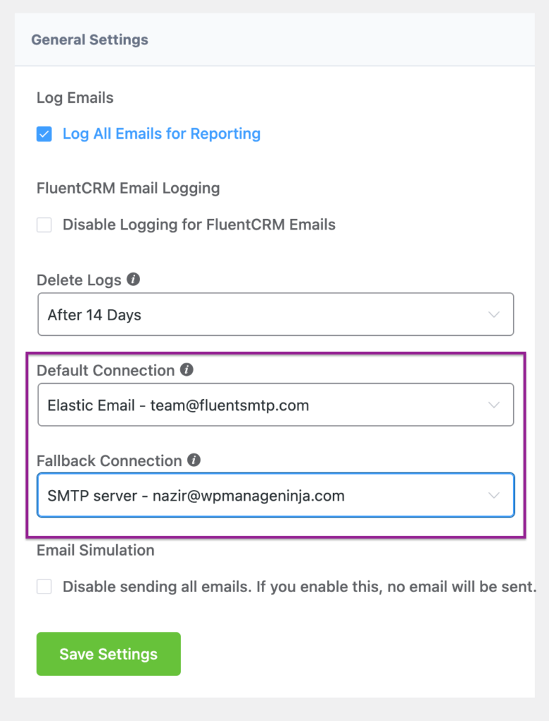 fallback email settings in fluentsmtp