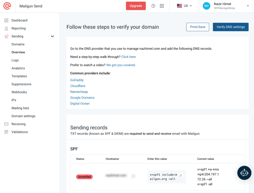 mailgun dns setup