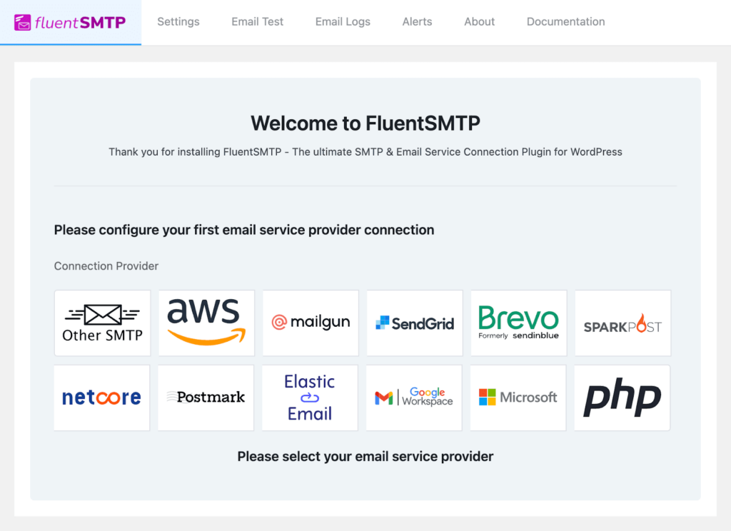 fluentsmtp email service provider integrations