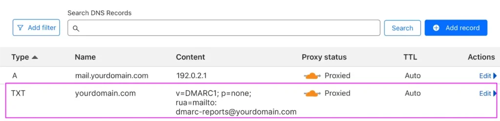 adding dmarc record in dns settings