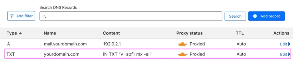 adding spf record in dns settings