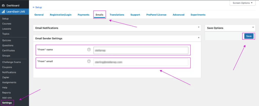 Verify LearnDash Email Settings