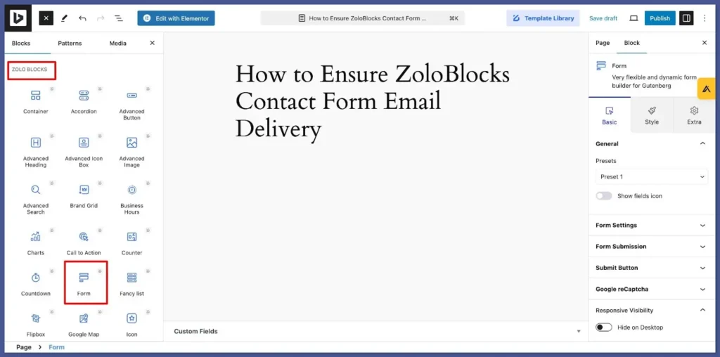 how to create zoloblocks contact form