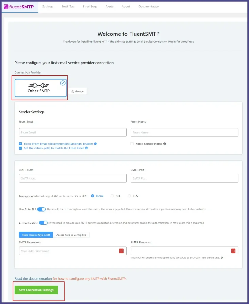 fluentsmtp smtp configuration