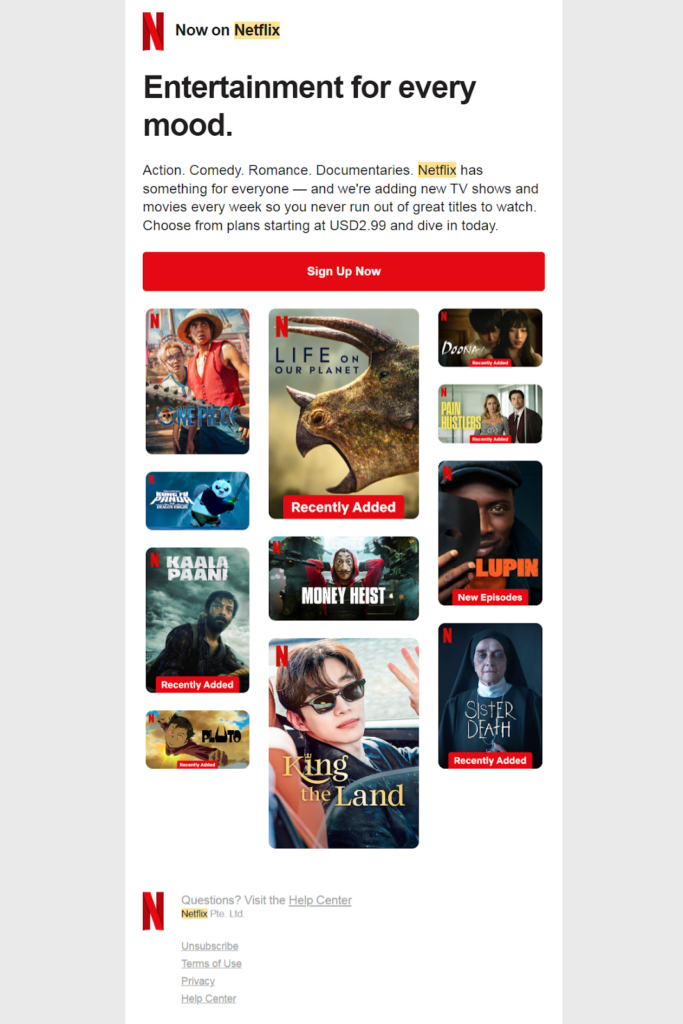 Newsletters Email example of Netflix